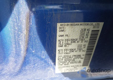 2012 Nissan Frontier Sv z USA, uszkodzony, nr VIN 1N6AD0EV0CC407913